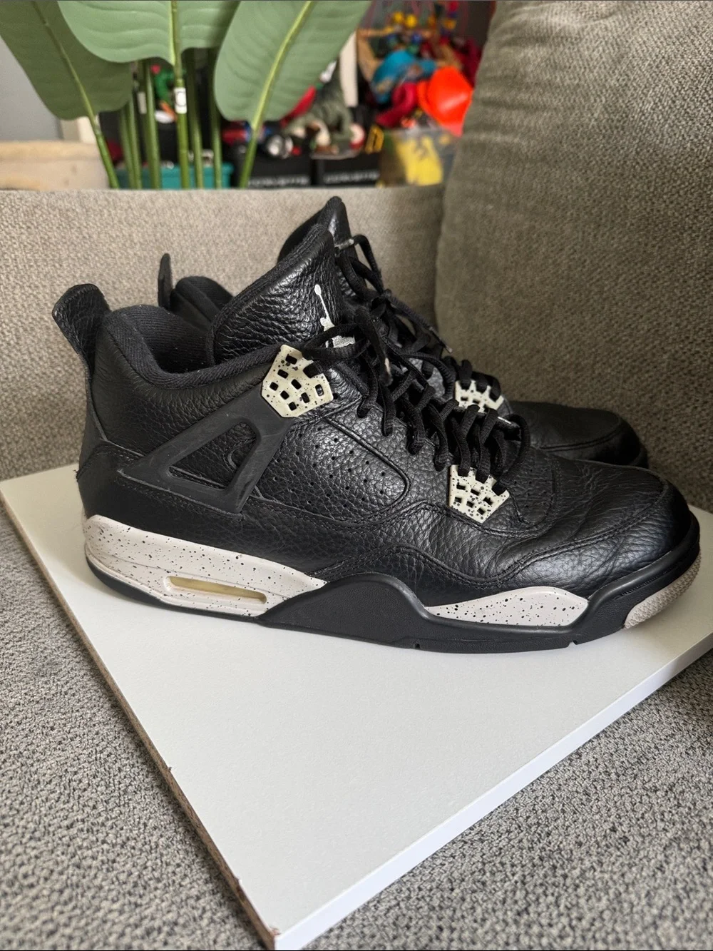 Jordan Men’s Black and Cream Retro Leather Sneakers